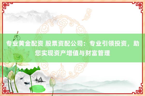 专业黄金配资 股票资配公司：专业引领投资，助您实现资产增值与财富管理