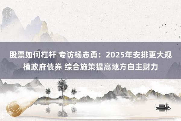 股票如何杠杆 专访杨志勇：2025年安排更大规模政府债券 综合施策提高地方自主财力