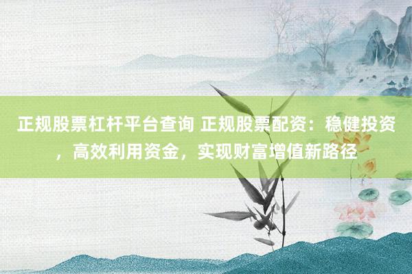 正规股票杠杆平台查询 正规股票配资：稳健投资，高效利用资金，实现财富增值新路径